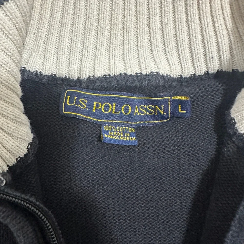 US Polo Assn 1/4 Zip Pullover Sweater Long Sleeves Cotton Black‎ Mens Size Large